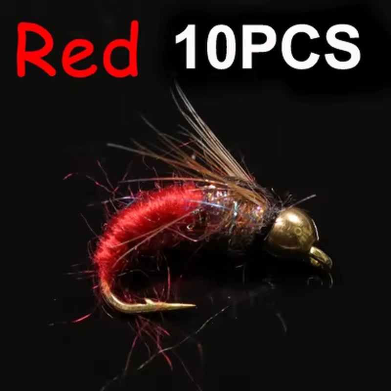 8Pcs/10Pcs Brass Bead Head Caddis Nymph Fishing Flies for Trout Fly Fishing Sinking Artificial Baits Fake Insect Lures