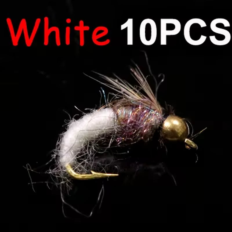8Pcs/10Pcs Brass Bead Head Caddis Nymph Fishing Flies for Trout Fly Fishing Sinking Artificial Baits Fake Insect Lures