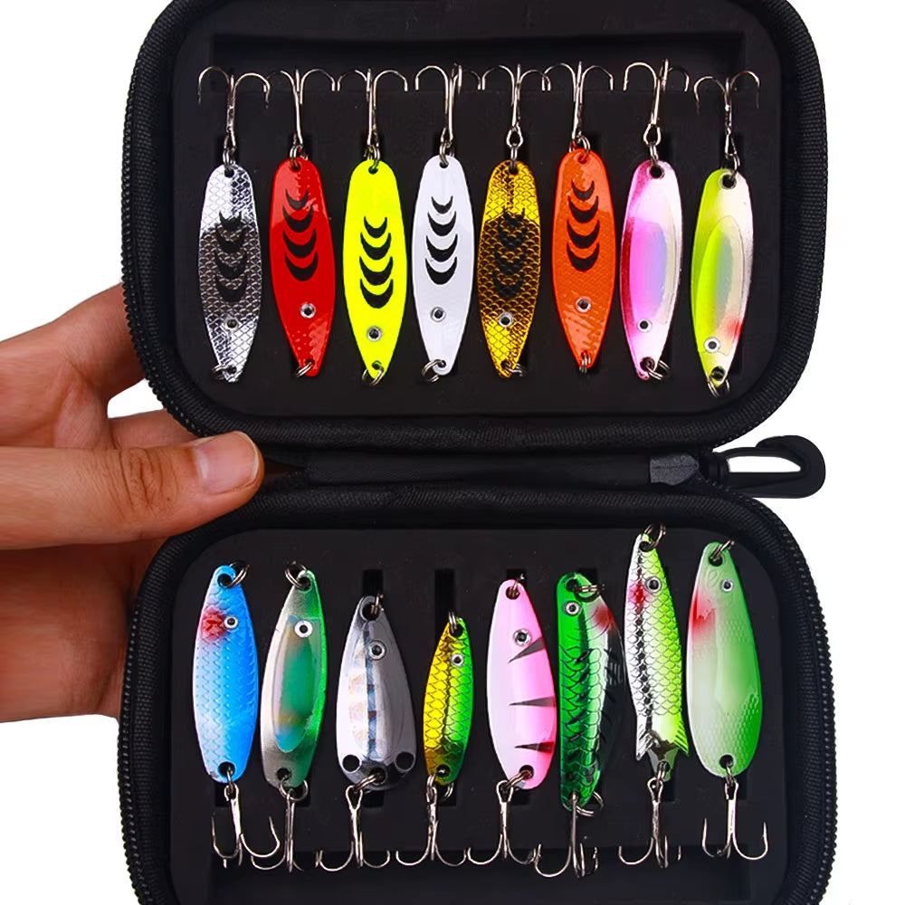 16Pcs Fishing Spoons Lures Metal Baits Set for Casting Spinner Fishing Bait Fishing Lures Kits with Storage Bag Case Pike Carp