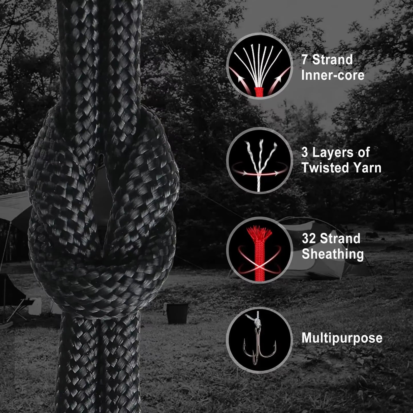 7 Strand 550 Paracord 5 15 30M 100FT Strong Heavy-Duty Camping Rope Tactical Parachute Cord Outdoor Gear Tent Rope 4Mm Hiking