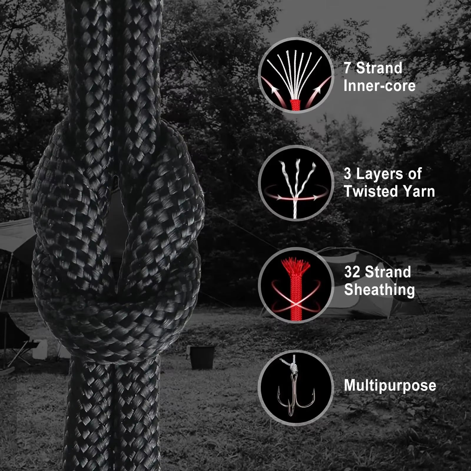 7 Strand 550 Paracord 5 15 30M 100FT Strong Heavy-Duty Camping Rope Tactical Parachute Cord Outdoor Gear Tent Rope 4Mm Hiking