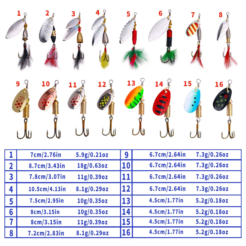 16Pcs Fishing Spoons Lures Metal Baits Set for Casting Spinner Fishing Bait Fishing Lures Kits with Storage Bag Case Pike Carp