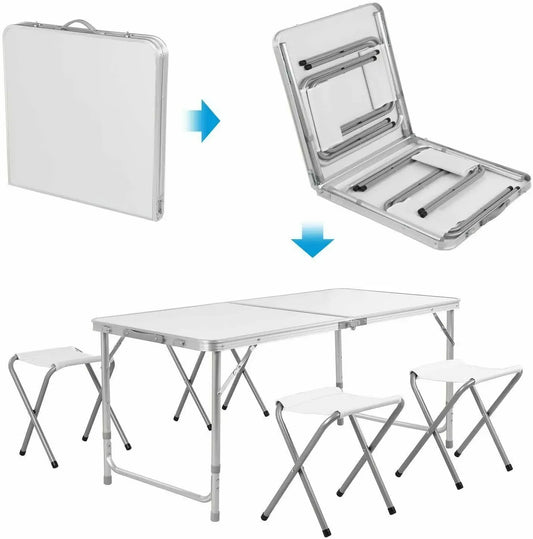 Aluminum Camping Table Foldable 120 Cm with 4 Stool Garden Folding Table Outdoor Table and Chairs Set