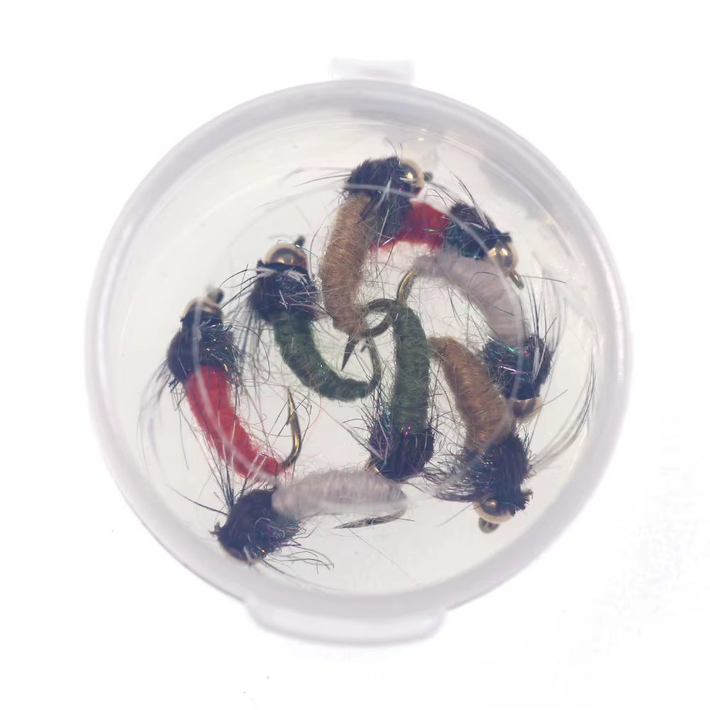 8Pcs/10Pcs Brass Bead Head Caddis Nymph Fishing Flies for Trout Fly Fishing Sinking Artificial Baits Fake Insect Lures