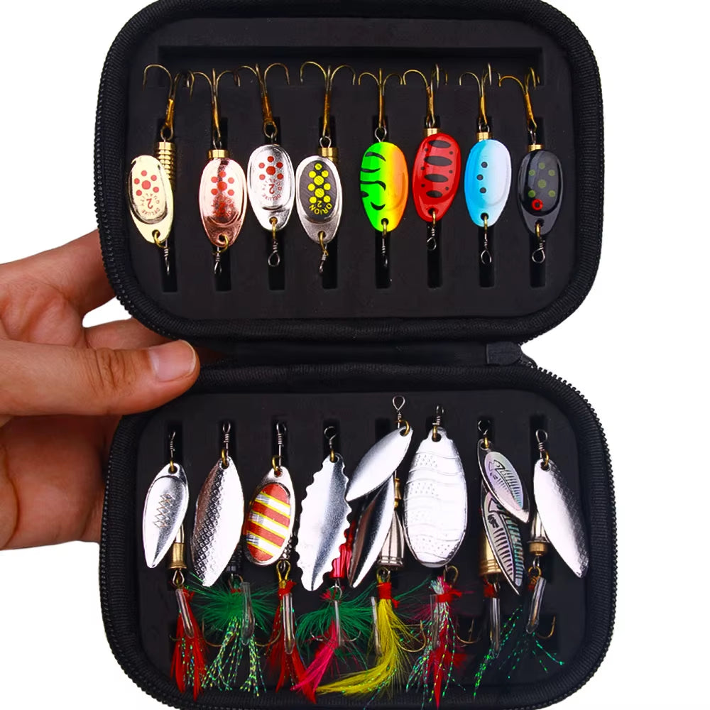 16Pcs Fishing Spoons Lures Metal Baits Set for Casting Spinner Fishing Bait Fishing Lures Kits with Storage Bag Case Pike Carp