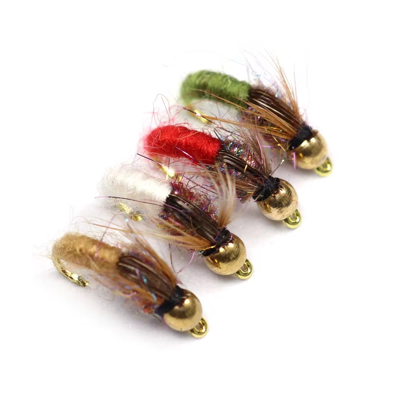 8Pcs/10Pcs Brass Bead Head Caddis Nymph Fishing Flies for Trout Fly Fishing Sinking Artificial Baits Fake Insect Lures